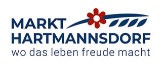 Logo Markt Hartmannsdorf, Schirft blau, Hintergund weiß